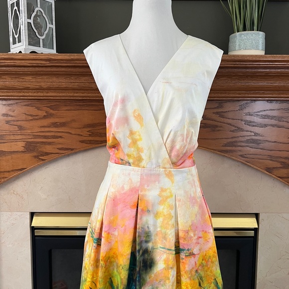Lafayette 148 New York‎ Abstract Watercolor Sunset Garden Dress Size 16 - Picture 2 of 12